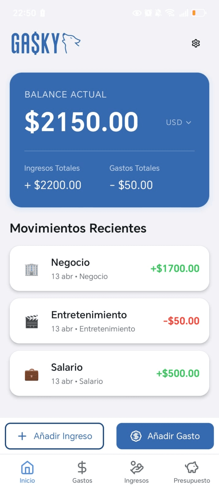 Vista previa de Gasky en móvil